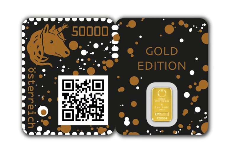 blockchain briefmarke Einhorn Gold